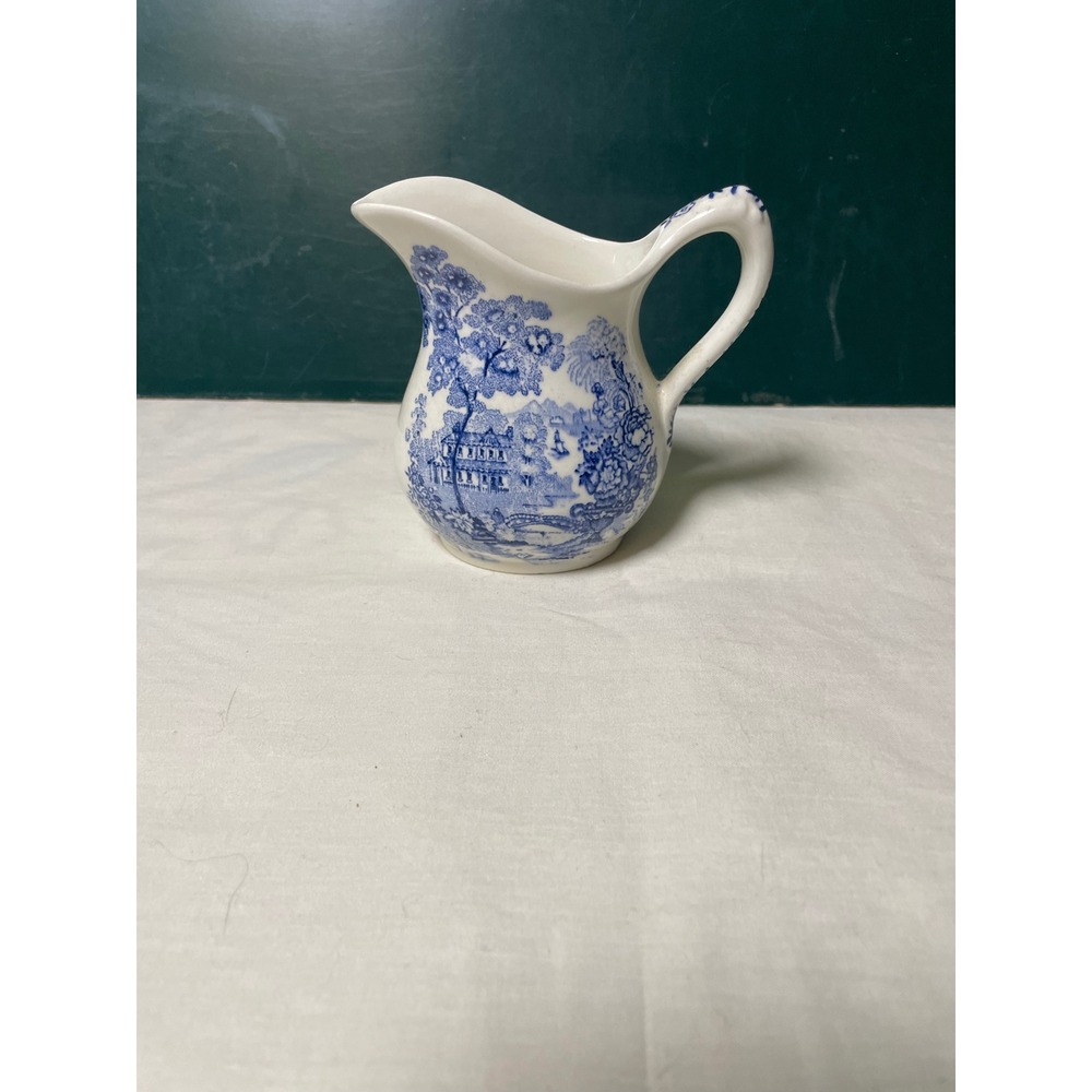 Royal Crownford Ironstone England Blue White Transferware Creamer Pitcher 4in